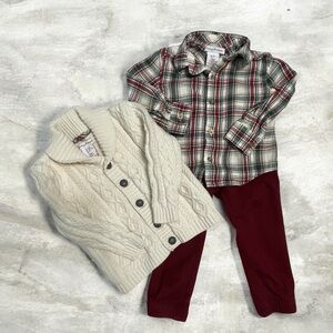 Tommy Bahama Plaid and Cream Boys Flannel Shirt,Sweater and Pants Set